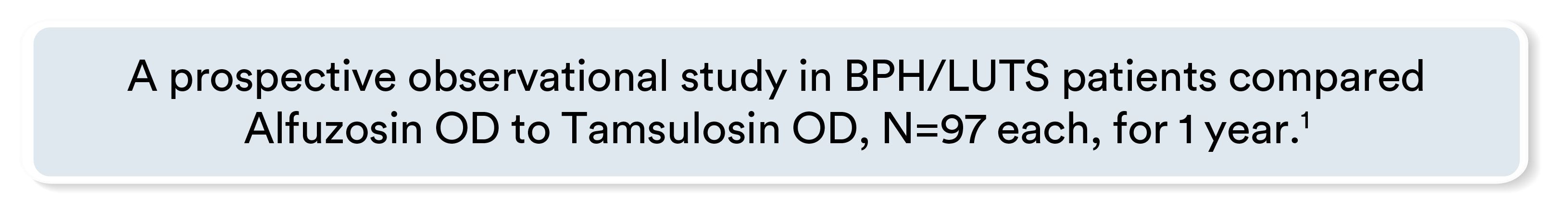 A prospective observational study in BPH/LUTS patients compared Alfuzosin OD to Tamsulosin OD, N=97 each, for 1 year.